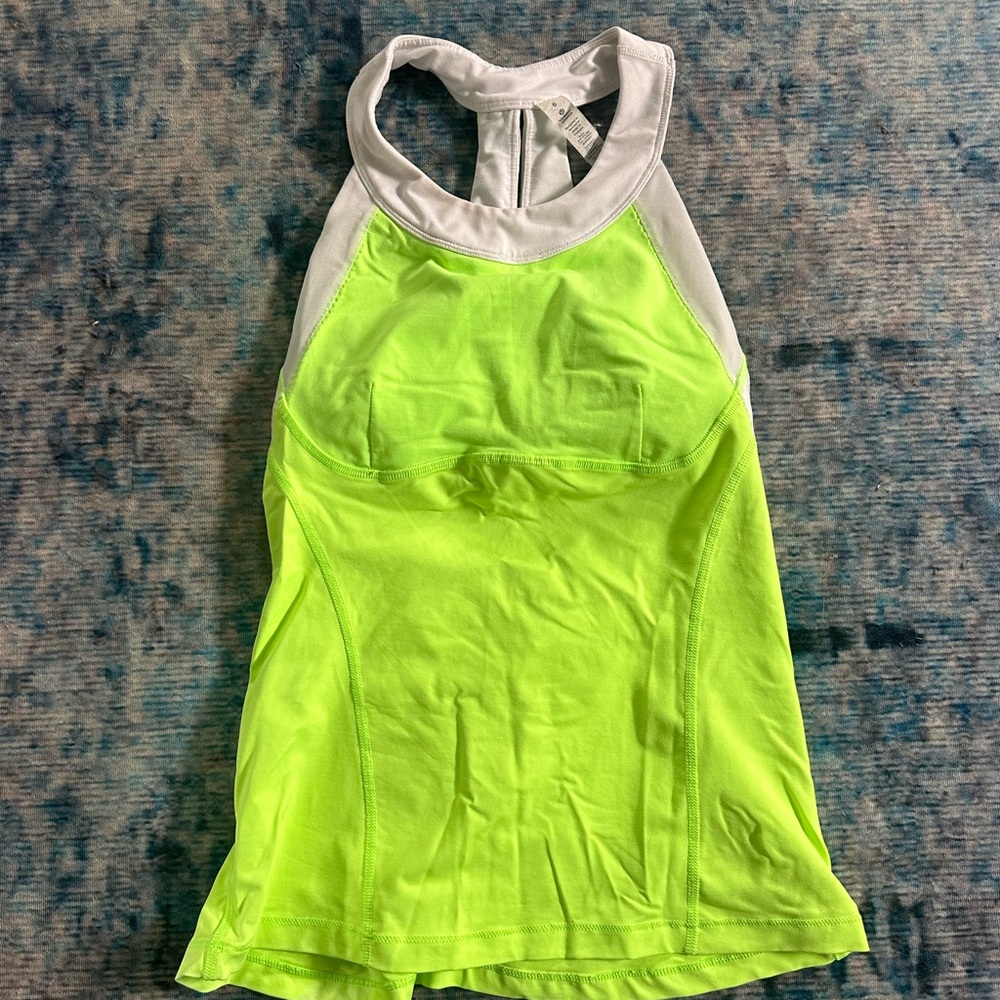 Lululemon Athletica Neon Green and White Loose Tank Top